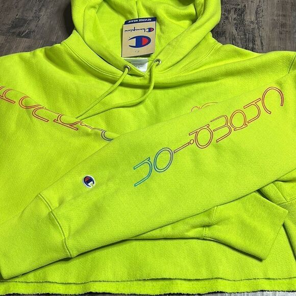 CHAMPION LADIES Reverse Weave Heavyweight Cropped Hoody Rainbow Logo Sweatshirt - Picture 5 of 9